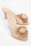 Women's Furry Pearl Heeled Slippers Ten Saten