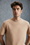 Solo Men's 100% Organic Cotton Thick Textured Comfort Fit Crew Neck Beige T-Shirt - 5