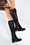 Women's Genuine Leather Bellows Boots with Adjustable Buckle - Black - 2