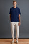 Solo men's 100% organic cotton thick textured comfort fit crew neck navy blue t-shirt - 2