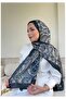 Ethnic Voile Silk Pashmina Pattern Shawl Navy Blue Cream - 2