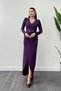 Imported Crepe Fabric Pleat Detailed Dress - Eggplant Purple