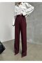 High-Waisted Pleated Palazzo Pants in Burgundy Fabric - 3