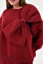 Women's Burgundy Brushed Inside Bow Detail Design Sweatshirt and Sweatpants Bottom/Top Set 28362 - 3