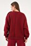 Women's Burgundy Brushed Inside Bow Detail Design Sweatshirt and Sweatpants Bottom/Top Set 28362 - 7