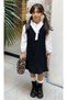 Black Stamp Girl's Winter V-Neck Gilet Dress