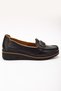 Black Genuine Leather Women's Loafer - Comfortable Wedge Heel with Buckle Detail - 2