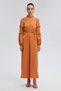 Belted Balloon Sleeve Satin Dress