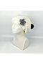 Long Knitwear Beret - Cream - Black White Flower - Black Pompom - 2