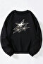 Silver Stars Printed Women/Men Black Crew Neck Cotton Sweatshirt