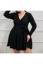 Women's Long Sleeve Double Breasted Collar Belt Detail Loose Raised Camisole Mini Dress - 3