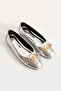 Buckle Patterned Shiny Gray Ballerina Shoes - 4