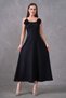 Women's Atlas Fabric Removable Black Rose Detail Midi Length Flared Cutout Strapless Black Midi Dress 258