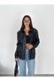 Faux Leather Long Jacket, Shirt-Black