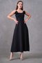 Women's Atlas Fabric Removable Black Rose Detail Midi Length Flared Cutout Strapless Black Midi Dress 258 - 8