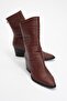 Laval Burgundy Skin Back Zipper Women's Thick Heeled Boots