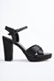 Women's Black Satin Simple and Stylish Platform Heeled Shoes - 5