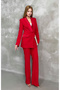 Women's Satin Shawl Collar Classic Blazer Pants Set Red - 2