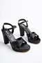 Women's Black Satin Simple and Stylish Platform Heeled Shoes