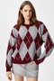 Women's Edwin Burgundy Gray Diamond Pattern Knitwear Sweater
