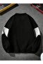 Unisex Black Boutique Printed Oversized Piece Polo Neck Zippered Sweatshirt - 2