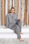 Gray Flower Patterned Large Size Women's Long Sleeve Pjamas Suit - 2