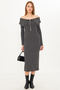 Women's Anthracite Off-Shoulder Front Zip Slit Midi Length Knitwear Dress Arm-25K 001089 - 3