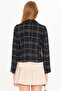 Women's Black-Beige Double-Breasted Collar Tweed Crop Jacket Arm-24K001014 - 6