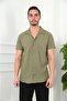 Khaki Color Short Sleeve Linen Men's Shirt - 2