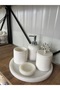 White 5-Piece Modern Bathroom Set with Natural Stone Silver Accessories - 3