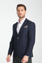 Alfredo Men's Navy Blue Mono Neck Linen Print Slim Fit Sports Blazer Jacket - 5
