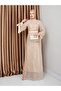 Sleeveless Bow Detailed Sequin Hijab Evening Dress Beige 1222 - 4