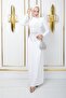 Front Motif Patterned Crepe Hijab Evening Dress with Stone and Sequin Detail White 1672 - 2