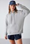 Adel Women's Organic Cotton Fleece Inside Soft Relaxed Kangaroo Pocket Hooded Gray Sweatshirt - 2
