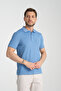 Men's Non-Shrink 100% Cotton Fabric Slim Fit Narrow Cut Cobalt blue-White Non-Curling Polo Collar T-Shirt - 2