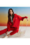 Amethys Women's Oversize Organic Cotton Metal Zippered Hooded Fleece Inside Red Sweatshirt - 2