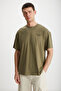 Mark Men's 100% Organic Cotton Thick Textured Oversize Khaki T-Shirt with Front and Back Print Detail - 2