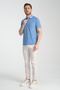 Men's Non-Shrink 100% Cotton Fabric Slim Fit Narrow Cut Cobalt blue-White Non-Curling Polo Collar T-Shirt - 6