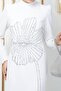 Front Motif Patterned Crepe Hijab Evening Dress with Stone and Sequin Detail White 1672 - 5