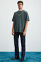 Project Men's Print Detailed Oversize Fit 100% Organic Cotton Knitted Crew Neck Knitted Green T-Shirt - 4