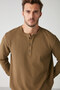 Patrick Men's Knitwear Collar Waffle Special Textured Thick Fabric Long Sleeve Khaki T-shirt - 2