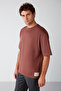Joel Men's 100% Organic Cotton Thick Fabric Oversize Claret Red T-Shirt with Special Textured Label Detail - 2