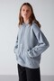 Adel Women's Organic Cotton Fleece Inside Soft Relaxed Kangaroo Pocket Hooded Blue Sweatshirt - 3