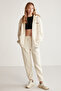 Amethys Women's Oversize Organic Cotton Metal Zippered Hooded Fleece Inside Vanilla Sweatshirt - 3