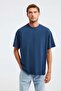 Jett Men's Oversize Fit 100% Organic Cotton Thick Textured Navy Blue T-Shirt with Crew Neck - 2