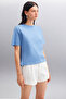 Lottie Women's 100% Organic Cotton Regular Fit Crew Neck Basic Short Sleeve Indigo T-Shirt - 3