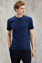 Chad Men's Slim Fit Ultra Stretchy Short Sleeve Round Neck Navy Blue T-Shirt - 3