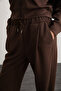 Gıada Women's Elastic Waist Short Comfortable Long Leg Relaxed 3 Thread Organic Cotton Brown Sweatpants - 3
