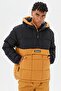 سترة Progressive Utility Pullover Puffer للرجال بسحاب نصف واحد وقلنسوة قابلة للنفخ باللون البني والأسود