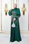 Satin Hijab Evening Dress with Stone Embellishments on the Front Green 1670 - 3